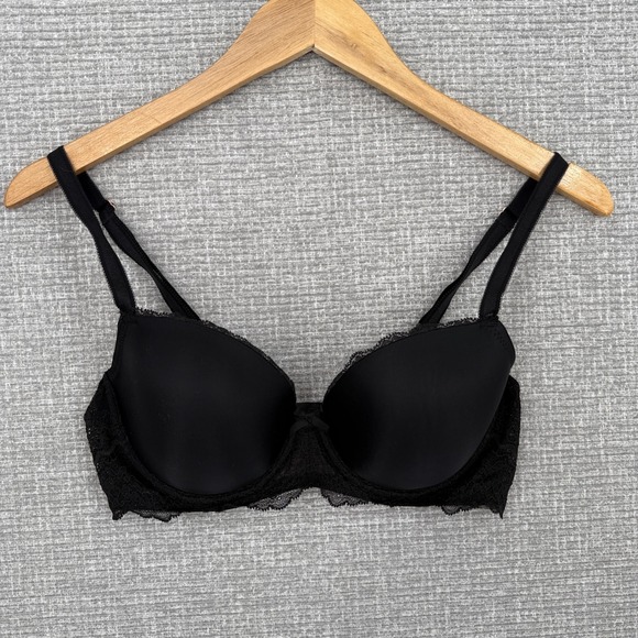 Victoria's Secret Black Lace Trim Push Up Bra‎ Adjustable Straps 34D - Picture 1 of 13